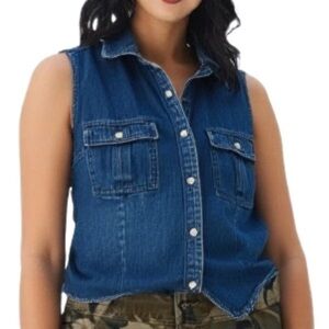COTTON GINNY Vintage Vest in Dark Denim Wash Size M